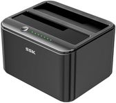 SSK Aluminum Hard Drive Docking Station, USB 3.0 to SATA Dual Bay External HDD Dock Caddy Reader for 2.5 & 3.5 inch SATA HDD SSD, with UASP Offline Cloner/Duplicator Function (2x20TB Supports) Black