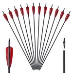 Huntingdoor 12Pcs 30 inch Archery Carbon Arrows Spine 550 Hunting Targeting Arrows with Replaceable Broadhead for Recurve Bow Compound Bow Target Practice (Feather Arrows)