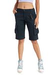 Aeslech Women's Casual Military Cargo Shorts with 6 Pockets Work Outdoor Summer Hiking Shorts Navy US 2 - UK 4