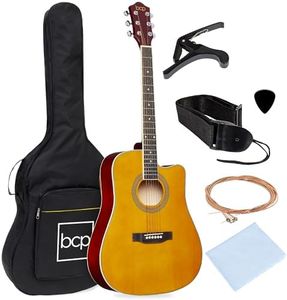 Best Choice Products 41in Beginner Acoustic Guitar Full Size All Wood Cutaway Guitar Starter Set Bundle with Case, Strap, Capo, Strings, Picks - Aged Natural