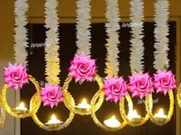 Virushka Set of 4 Wall Hangings for Home Decoration, Diwali Lights, Pink Rose, Handmade Diwali Decoration Psychedelic Wall hangings, Door Valance Hanging with LED T Lights for Wedding Décor(30 inch)