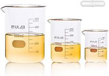 ULAB Scientific Low Form Griffin Glass Beaker Set with Magnetic Stir Bar Offered, 3 Sizes 100ml 250ml 500ml, 3.3 Borosilicate Glass, Printed Graduation, UBG1004