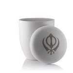 Sikh Khunda Water Soluble Biodegradable Urn Water Ceremonies Cremation Urn Khunda Symbol Clay Urn, White, 26x18