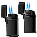 LcFun Torch Lighter 2 Pack Double Jet Flame Refillable Butane Lighter Adjustable Flame Windproof Lighters Mini Torch Lighters Gift for Christmas, New Year (Without Fuel, No Fuel Window)