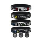 Ezekiel Gift Co. Power of Faith Bible Verse Wristbands - Set of 4 Silicone Bracelets with Christian Symbols and Scriptures - Religious Jewelry Gifts for Men Women Teens