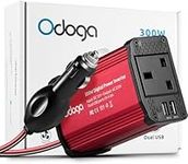 Odoga 300W Car Power Inverter 12V to 240V / 230V Converter, Dual USB 4.8A Charging Ports - Charge Your Laptop, iPad, iPhone, Tablet, Consoles & More - Durable and Powerful - Red Aluminum Body