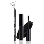 2PCS Black Matte Lipstick and Lip Liner Makeup Set, Velvet Liquid Black Lip Gloss Matte Black Lipstick Non Stick Cup Lip Stain Waterproof Long Lasting Lipstick for Christmas Halloween Goth Black Makeup Set