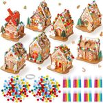 Poen 226 Pcs Christmas Gingerbread House Kit Build Gingerbread House Kit DIY Cardboard Christmas Craft Supplies for Holiday Party Fun Decoration(Classic Style)