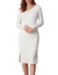 GRACE KARIN Women Midi Dress Crew Neck Bodycon Pencil Midi Long Sleeve Dress for Party Cocktail Holiday White L