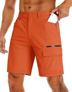 MAGCOMSEN Summer Shorts for Men Casual Cargo Shorts Quick Dry Hiking Shorts Outdoor Golf Shorts Orange,38