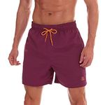 JustSun Men Swimming Shorts with Pockets Swimming Trunks Mens Swim Shorts Summer Waterproof Quick Dry Surfing Shorts with Mesh Lining Red Wine XL