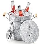 Frcctre 4 Liter Ice Bucket with Lid, Farmhouse Galvanized Metal Beverage Tub with Scoop and Handles, Drink and Wine Chiller for Bar, Party, BBQ, Great for Indoor and Outdoor Use