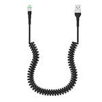 Coiled iPhone Lightning Cable for Apple Carplay, MFi Certified Coiled USB to Lightning Cable, Retractable iPhone Charger Cord for Car, Short iPhone Charger Cord with Data Sync and LED