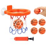 Vicloon Baby Bath Toys, Mini Bath Basketball Hoop for Baby, Bath Toy Fun Basketball Hoop & Ball Set 5 Inflatable Soft Balls Included, Bath Toys Basketball Hoop with Strong Suction Cup and Inflator