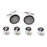 MRCUFF Black Diamond Dust Formal Set Tuxedo Cufflinks and Studs Set in a Presentation Gift Box & Polishing Cloth