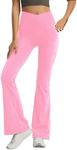 Jinhiteam Leggings with Pockets for Girls Solid Black Stretch High Waist Tummy Control Workout Dance Bootcut Yoga Pants, Pink, 11-12 Years