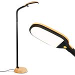 Brightech Litespan - Bright LED Floor Lamp for Crafts and Reading, Estheticians' Light for Lash Extensions, Adjustable Gooseneck Standing Lamp for Living Room, Bedroom and Office - Natural Wood