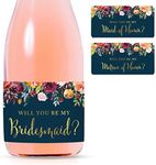 Andaz Press Mini Champagne Wine Bottle Proposal Labels, Will You Be My Bridesmaid? Matron Maid of Honor?, Fall Autumn Burgundy Navy Floral Roses, 20-Pack, Favor Gift Bride Asking Friends Plan Wedding