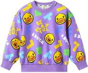 B.Duck Unisex Teen Boys Girls Sweatshirts Cute Yellow Duck Cartoon Animal Graphic Printed Crewneck Long Sleeve Pullover Fall Winter Clothes Tops Shirts for Kids Youth Purple Size 11-12 Years