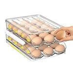 lazywoodpecker Egg Storage for Fridge, Auto Rolling Eggs Fridge Organizers with Lids, Fridge Storage Organizer for Kitchen (2 Layer)