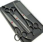 7.0in Titanium black Professional Pet Grooming Scissors set,Straight & Thinning & Curved scissors 3pcs set for Dog grooming,A419 (black)