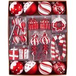 Valery Madelyn Christmas Ornaments for Christmas Tree Decorations, 80ct Candy White Red Shatterproof Christmas Ball Ornaments Set, Decorative Hanging Ornament Bulk for Xmas Holiday Party Decor