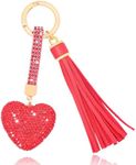 Vancy Utopia Heart Shape Rhinestone Glitter Keychains for Women Charms Purse Crystal Tassel Car Key Rings Backpacks, Red, Medium