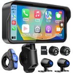 LBW Portable Motorcycle Dash Cam, Wireless Motorcycle CarPlay & Android Auto, Motorbike TPMS GPS Navigation, 6.25" IP67 Waterproof Touch Screen, Remote Control, Dual HD 1080P Cameras, Free SD 128GB