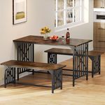 DWVO Kitchen Table with 2 Bench 3-Piece Dining Table Set for 4 People 47.2 Inch Bench Dining Table Set Industrial Rectangular Dining Room Table Set with Storage for Kitchen Dining Room, Rustic Brown