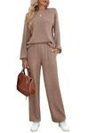 WIHOLL Plus Size Two Piece Outfits for Women Going Out Long Sleeve Tracksuit Camel Coffee 2XL