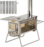 XCMAN Camping Tent Wood Stove with 6 Section Chimney Pipes,Three-View Windows Portable Wood Stove for Camping Tent,Ice Fishing Shelters, Hunting, Outdoor Cooking Heavy Gauge 304 Stainless Steel