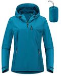 Outdoor Ventures Women's Waterproof Jackets Ladies Lightweight Windproof Packable Rain Jacket Raincoat Outdoor Windproof Running Golf Cycling Softshell Jacket with Hood Blue XXL/UK 18