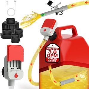 Keimi Portable Fuel Transfer Pump with Auto-Stop, 3.8 Gallon per Min, 51" Extra Long Hose, Battery & USB Powered, 4 Can Adapters, Leak-proof Gas Pump for Oil, Diesel and Gasoline