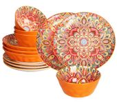 jinsongdafa Buffet Dinnerware Porcelain Dinnerware Set, Service for 4 (12 pcs) Easy to Clean Plate & Bowl Set Apply Casual Dining Indoor Outdoor Dining Party Bohemian Style, Red 20.3+20.5+12.1 CM