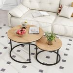 BOFENG Industrial Round Coffee Table End Table for Living Room, Set of 2 Nesting Coffee Tables, Stacking Side Tables,Wood Look Accent Furniture with Metal Frame,Sturdy and Stable,Easy Assembly