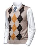 Herothorn Mens Argyle Sweater Vests Classic V-Neck Sleeveless Pullover Grey Black Knitwear Nice Tank Tops for Dad Husband, A-camel, XX-Large