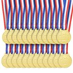 Juvale 24 Pieces - Gold Tone Winner Award Medals with Colorful Ribbon, 3.81 cm Diameter, Metal, Single Sided - Gold