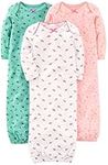 Simple Joys by Carter's Baby Girls' 3-Pack Cotton Sleeper Gown, Pink/Mint/White, Newborn