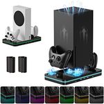 Cooling Fan for Xbox Series X/S with RGB Light Strip, Dual Controller Charging System for Xbox with 2 X 1100mAh Battery, HUIJUTCHEN 3 Usb Ports Vertical Cooling Stand for Xbox Series X/S Accessories