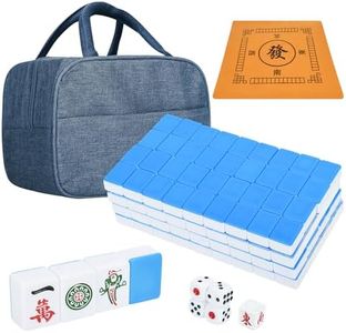 TWBTC Chinese Small Blue Mahjong Sets, 144 + 8 Blank Melamine Tiles 1.2"(30mm) Tile with Portable Travel Handbag Complete Mahjong Game Set - (中国麻将)