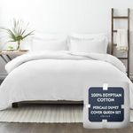 100% Egyptian Cotton Luxury Duvet Cover Queen Size Set - Genuine 400 Thread Count -Naturally Crisp, Breathable, Skin-Friendly & Cooling -Softer With Each Wash, Oeko-TEX Certified Giza (Queen, 90”x90”)