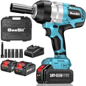 Seesii 1300NM High Torque 1/2 Impact Wrench, 960Ft-lbs Brushless Impact Gun Kit with Friction Ring, 2x 5.0Ah Rechargeable Battery, Cordless Impact Wrench for Truck, Heavy-duty Project, WH800