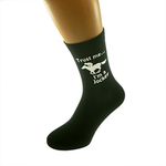 Trust me I'm a Jockey and Running Horse Image Printed on Black Mens Cotton Rich Socks