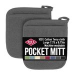 Ritz Royale Collection 100% Cotton Terry Cloth Pocket Mitt Set, Dual-Function Hot Pad / Pot Holder, 2-Piece, Graphite