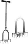 Walensee Lawn Aerator Spike, Metal Manual Dethatching Soil Aerating Lawn with 15 Iron Spikes, T-Handle Pre-Assembled Grass Aerator Tools for Yard, Lawn Aeration, Garden Tool, Revives Lawn Health, Grey