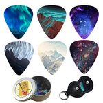 Jasenna Guitar Picks - 12 Medium Gauge Celluloid Guitar Picks In a Box W/Picks Holder. Unique Guitar Gift For Bass, Electric & Acoustic Guitars (12-Natural Image)