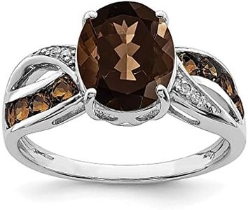 ICE CARATS 925 Sterling Silver Diamond Smoky Quartz Ring