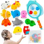 16pcs Baby Bath Toys Set with 10 Bath Squirt Toys, 1 Net, 1 bath toy storage net bag, 4 play balls, Baby Bath Tub Toys Paddling Pool Toys Water Toys for Toddler Kids Girls Boys Bath-time Shower Gifts