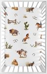 Sweet Jojo Designs Western Cowboy Boy Fitted Mini Crib Sheet Baby Nursery Infant Newborn Bed Room Portable Pack n Play Mattress Wild West Southern Charm Country South Horse Steer Cow Farm Animal Taupe