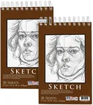 U.S. Art Supply 5.5" x 8.5" Top Spiral Bound Sketch Book Pad, Pack of 2, 30 Sheets Each, 90lb (160gsm) - Acid-Free Heavyweight Paper, Artist Sketching Drawing Pad - Pencils, Charcoal - Adults, Student